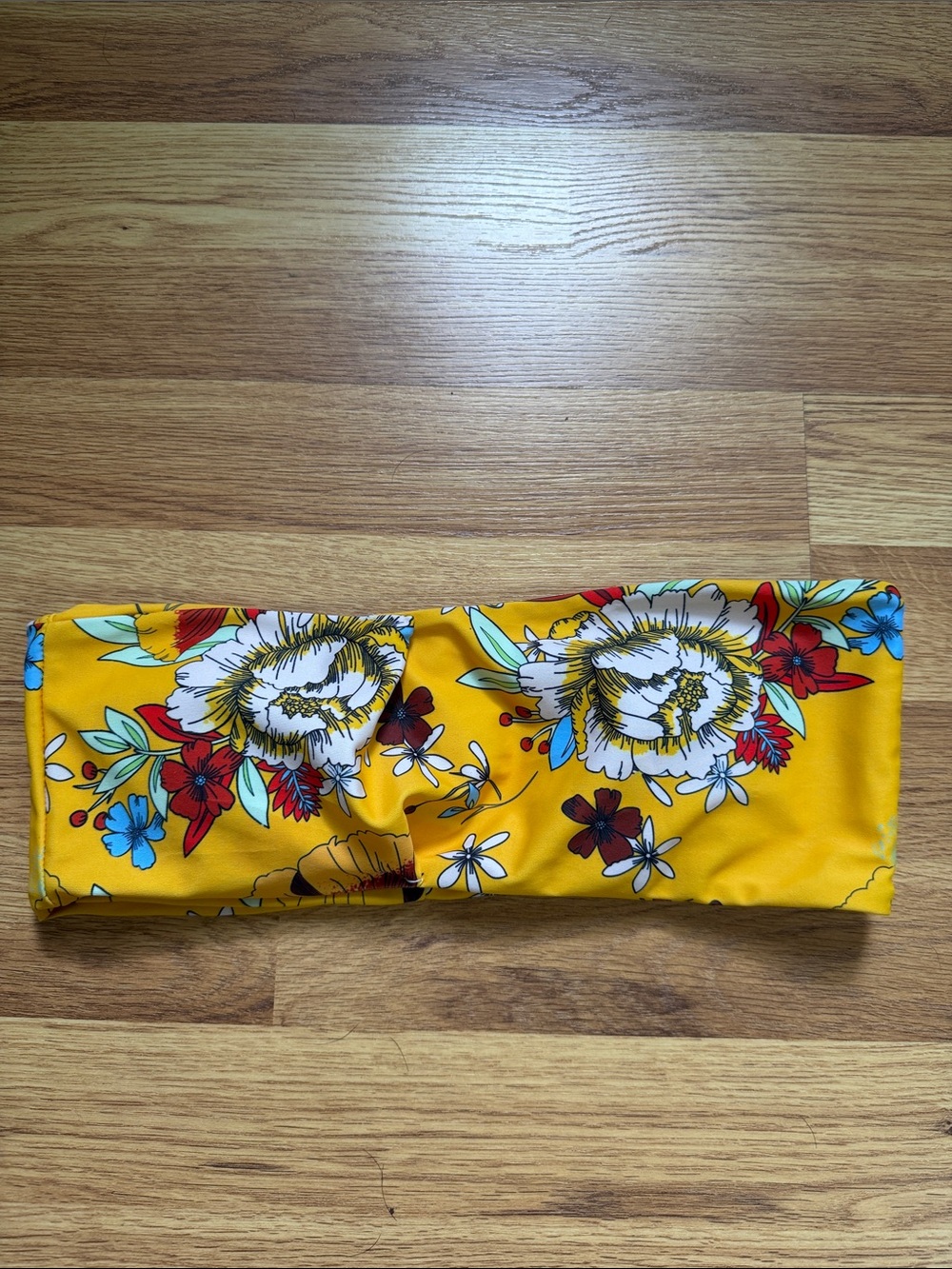 Zaful Yellow Floral Bandeau Swim Top with Red & Blue Accents